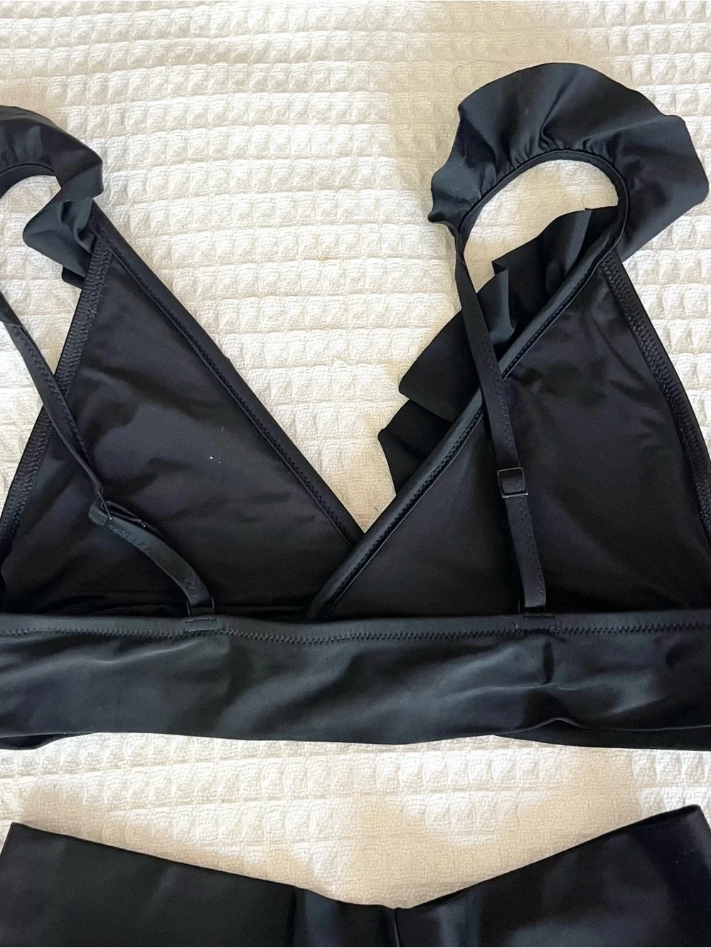 Aerie Black Ruffled Strap High-Waist Bikini Set XL top L bottom